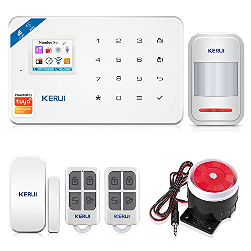 KERUI W18 Sistema de Alarma Inalámbrico 2.4G WiFi/gsm para el Hogar, Kits de Sistema de Alarma Antirrobo DIY con Control de Marcado Automático por SMS y App (iOS/Android), Fácil de Instalar