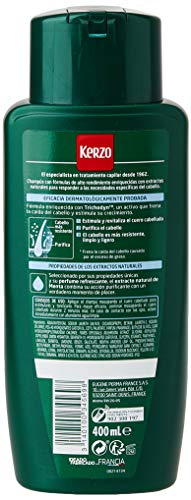 Kerzo - Champú Anticaída - Refrescante - para Cabellos Grasos en Situación de Caída, con Extrato Natural de Menta, para Hombre y Mujer, Verde, 400 Mililitros