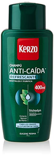 Kerzo - Champú Anticaída - Refrescante - para Cabellos Grasos en Situación de Caída, con Extrato Natural de Menta, para Hombre y Mujer, Verde, 400 Mililitros