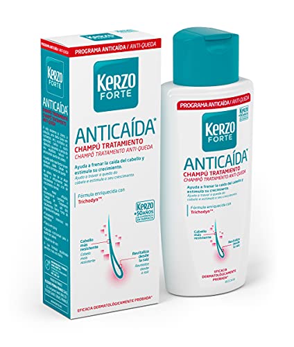 Kerzo Forte - Champú Tratamiento Anticaída - Frena la Caída del Cabello y Estimula su Crecimento, Cabellos Más Resistente y Raíces Revitalizadas, para Todo Tipo de Cabello, Blanco, 400 Mililitros