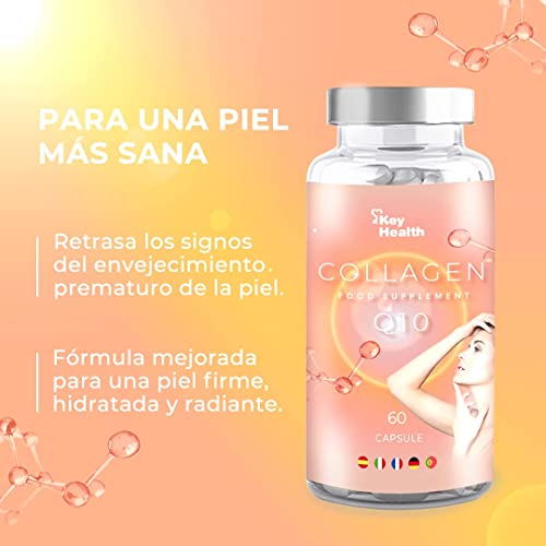 Key Health | Colágeno Triple Efecto + Q10 + Ácido Hialurónico | Piel Firme, Hidratada y Radiante | Fórmula Mejorada | Rico en Zinc y Vitamina C | 2 Meses de Suministro | Cápsulas Vegetales