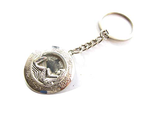 Keychain Llavero personalizado con diseño de sirena de Locke de diosa, medallón océano, joyería hecha a mano Plateado Medallón de plata y sirena 90