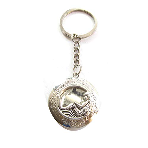 Keychain Llavero personalizado con diseño de sirena de Locke de diosa, medallón océano, joyería hecha a mano Plateado Medallón de plata y sirena 90