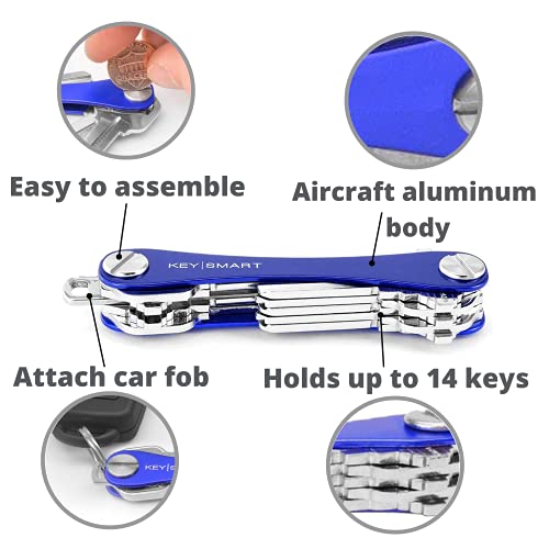 KeySmart - Llavero y Organizador de Llaves Compacto (hasta 14 Llaves, Azul)