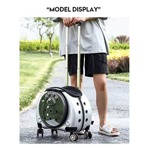 KHUY Pequeño Carrito para Perros con Rines de Primera Calidad en Los Viajes en Portador del Gato, Transportin Perro Pequeño Cochecito con Ruedas y Ampliada Vent (Color : Silver)