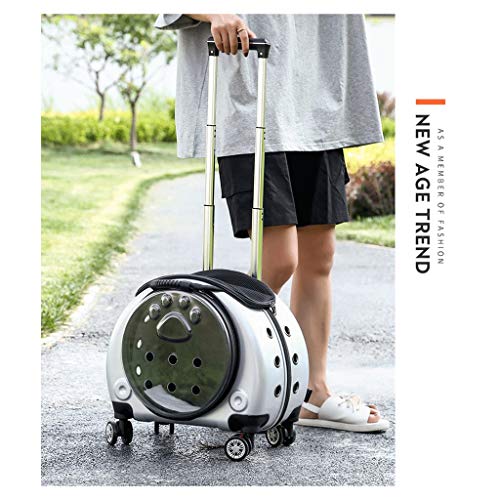 KHUY Pequeño Carrito para Perros con Rines de Primera Calidad en Los Viajes en Portador del Gato, Transportin Perro Pequeño Cochecito con Ruedas y Ampliada Vent (Color : Silver)