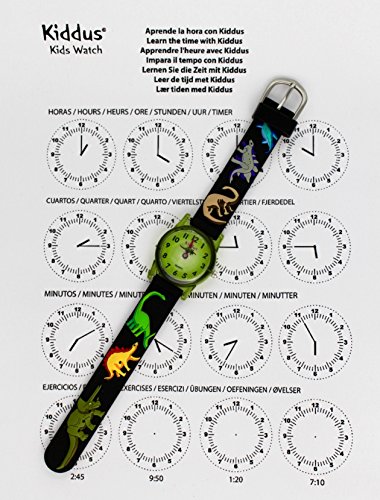 KIDDUS Reloj Educativo de Calidad para niña y niño. Analógico de Pulsera, con Ejercicios Time Teacher para Aprender a Leer y Decir la Hora. Dinosaurios