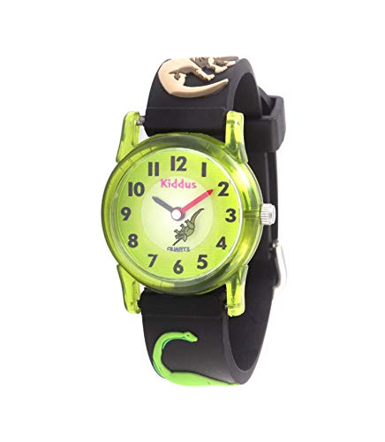 KIDDUS Reloj Educativo de Calidad para niña y niño. Analógico de Pulsera, con Ejercicios Time Teacher para Aprender a Leer y Decir la Hora. Dinosaurios