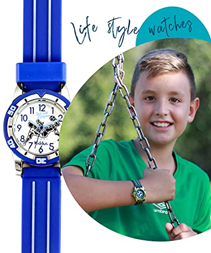 KIDDUS Reloj Educativo para niño, Chica, Chico. De Pulsera, analógico. Time Teacher fácil de Leer para Aprender la Hora. Ejercicios incluídos. Jugador Futbol