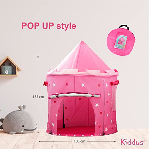 Kiddus Tienda Casa Carpa Campaña de Tela Lona para Niñ@s. Brilla en la Oscuridad. Castillo Princesa, Pop UP Plegable para Jugar Juguete Infantil.