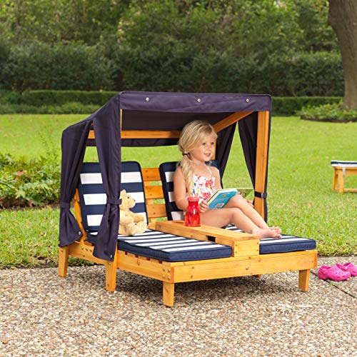 KidKraft- Tumbona de jardín doble para niños, de madera, con posavasos , Color Azul marino y blanco (524)