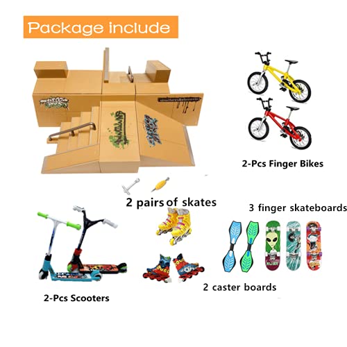 Kidsdream - Kit de rampa para monopatín de dedo, accesorios de entrenamiento con 19 piezas, monopatines, rampas, patines, scooters, bicicletas y tablas de ruedas