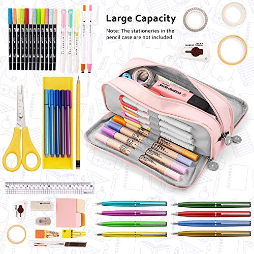 KidsPark Estuche Escolar con 3 Compartimentos, Estuche Escolar Grande Capacidad, Estuche Lapices Organizador Estuche de Maquillaje para Niña Niños Adolescentes Estudiantes, Rosa