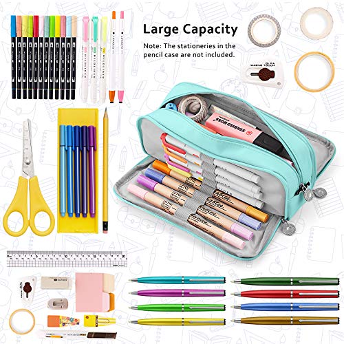 KidsPark Estuche Escolar con 3 Compartimentos, Estuche Escolar Grande Capacidad, Estuche Lapices Organizador Estuche de Maquillaje para Niña Niños Adolescentes Estudiantes, Azul Claro