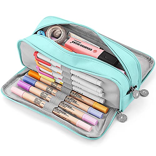 KidsPark Estuche Escolar con 3 Compartimentos, Estuche Escolar Grande Capacidad, Estuche Lapices Organizador Estuche de Maquillaje para Niña Niños Adolescentes Estudiantes, Azul Claro