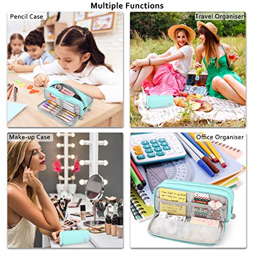 KidsPark Estuche Escolar con 3 Compartimentos, Estuche Escolar Grande Capacidad, Estuche Lapices Organizador Estuche de Maquillaje para Niña Niños Adolescentes Estudiantes, Rosa