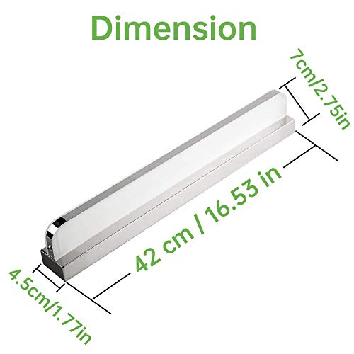 Kimjo Lámpara de Espejo 42CM para Baño, Aplique Espejo Baño Moderno 9W Blanco Frío 6000K 600LM IP44 Contra Niebla, AC110-240V No Regulable luz Baño Iluminación para Maquillaje