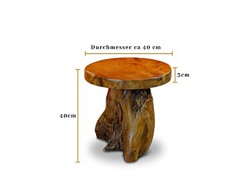 Kinaree Mesa auxiliar JOMTIEN de madera maciza de teca – 40 cm redonda de madera de raíz tronco de árbol – taburete para flores