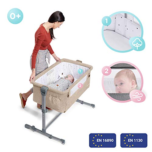 Kinderkraft Cuna Colecho 2 en 1 NESTE UP, Ajustable, Plegable, Accesorios, Beige