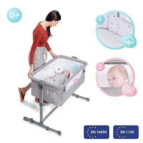 Kinderkraft Cuna Colecho 2 en 1 NESTE UP, Ajustable, Plegable, Accesorios, Gris