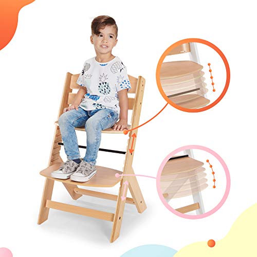 Kinderkraft Trona Bebé de Madera ENOCK, Evolutiva Silla Alta, Ergonómica, Regulable, Segura, Natural