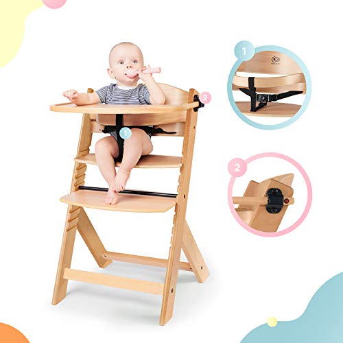 Kinderkraft Trona Bebé de Madera ENOCK, Evolutiva Silla Alta, Ergonómica, Regulable, Segura, Natural