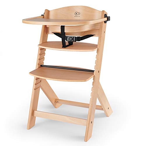 Kinderkraft Trona Bebé de Madera ENOCK, Evolutiva Silla Alta, Ergonómica, Regulable, Segura, Natural