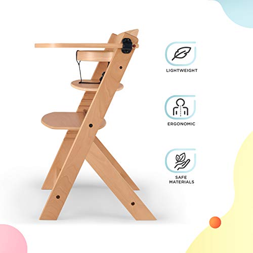 Kinderkraft Trona Bebé de Madera ENOCK, Evolutiva Silla Alta, Ergonómica, Regulable, Segura, Natural