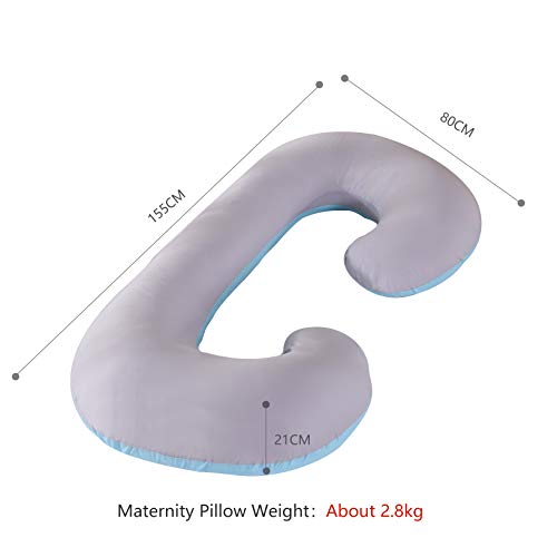 KINGSON Almohada Embarazada Dormir en Forma de C,Multifuncional Embarazo Almohada de Cuerpo Completo Mejorar Sueño con Funda Extraíble y Lavable (C Forma-Azul&Gris)