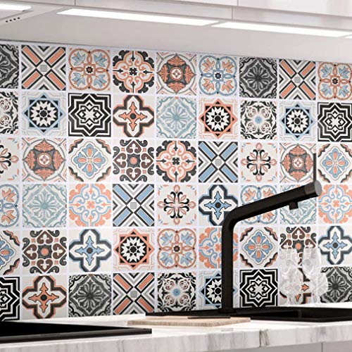 KINLO Papel Pintado Pared Adhesivo con la Imagen Mosaico Retro Colores, Pegatina de PVC para Decorar Azulejos Muebles Cocina Baño, a Prueba de Aceite de Agua de Moho, 0.61*5M per Rollo