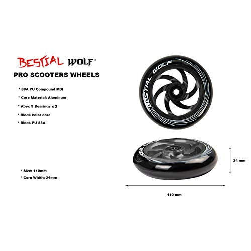 Kit 2 TWISTER-110 Rueda Bestial Wolf 110 mm para patinetes Pro Scooters Ideal para Parck y Freestyle (Negro)