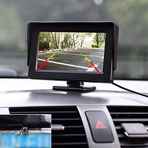 Kit de Cámara Marcha Atrás para Coche, Cámara de Visión Trasera de 4,3", Kit de Monitor con 12 LED IR de Visión Nocturna, Cámara de Marcha Atrás Impermeable para Furgonetas, SUV, Camionetas, Camiones