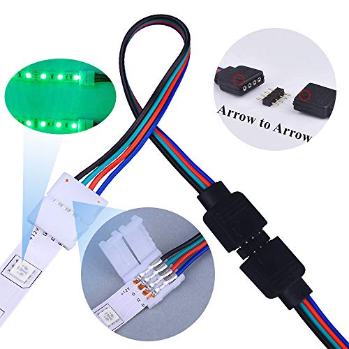 Kit de Conector de Tira de LED,Kits de Conectores de Tiras LED sin Soldadura para 4 Pines 10 mm 5050 RGB con Cable Divisor de 2 Vías,Cable de Extensión de 2 M,Conector de Forma de T y L