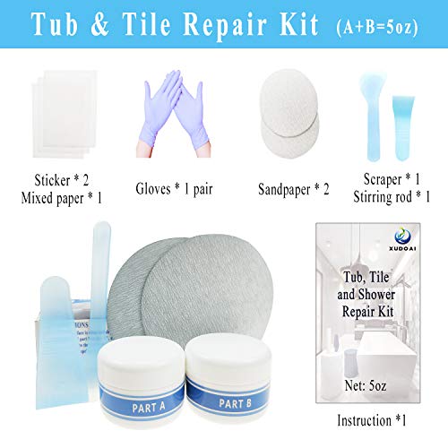 Kit de reparación de bañera, azulejos y ducha, kit de acabado para grietas de baño, para porcelana, acrílico, fibra de vidrio, de color blanco