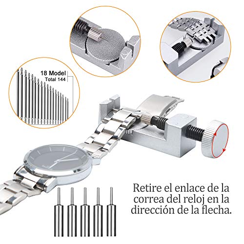 Kit de Reparación de Relojes,208 Pcs Herramientas de Reloj Barra de Resorte 52mm Profesional, Juego de Herramientas de Barra de Resorte Profesional