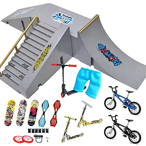 Kit de Skate Park, Mini Dedo Skateboard Rampa con Ruedas de Reemplazo y Herramientas, Accesorios de Entrenamiento de Parques Ultimate Incluyendo Tabla de Fingeres, Bicicleta de Finger, Scooters para