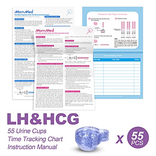 Kit prueba de ovulación MOMMED HCG15-LH40, 15 pruebas de embarazo y 40 tiras de test de ovulación con 55 vasos de orina Prueba de embarazo temprana confiable y rápida