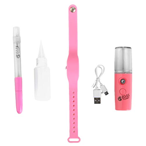 Kit Pulsera Gel Hidroalcohólico Rosa + Bote Spray Pulverizador Alcohol desinfectante Manos Rosa + Bolígrafo Dispensador Gel hidroalcolico desinfectante de Manos Rosa Adultos