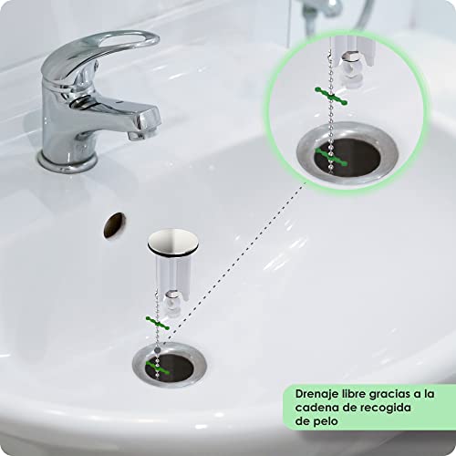 Kitchen Helpis® 2 Tapón de Desagüe de Calidad (blanco), ⌀ 40 mm, altura ajustable entre 6,5 cm - 9,5 cm, Tapón universal Lavabo, Tapones para todos los Desagües estándar, Tapones Baño, Tapón fregadero