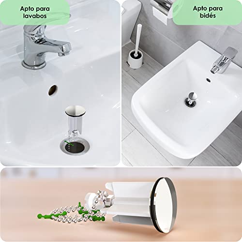 Kitchen Helpis® 2 Tapón de Desagüe de Calidad (blanco), ⌀ 40 mm, altura ajustable entre 6,5 cm - 9,5 cm, Tapón universal Lavabo, Tapones para todos los Desagües estándar, Tapones Baño, Tapón fregadero