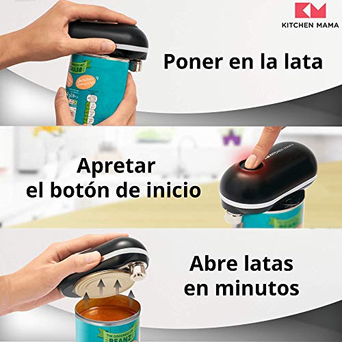 Kitchen Mama Mini - Abrelatas Eléctrico con Botón de Inicio y Stop - Corta Sin Dejar Bordes Afilados - Inalámbrico, de Bolsillo - Ideal para Personas con Artritis y Restaurantes - Negro