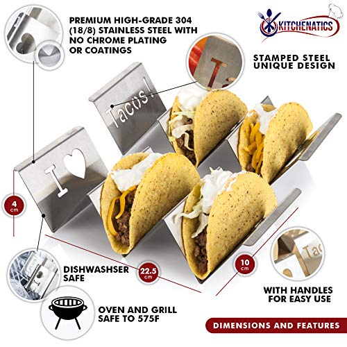 KITCHENATICS Soportes para Tacos Mexicanos - Bandeja para Tacos Lisa para 2 o 3 Tacos - Paquete de 4 Unidades