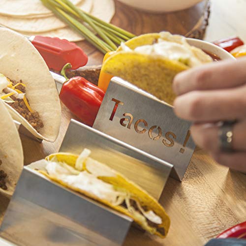 KITCHENATICS Soportes para Tacos Mexicanos - Bandeja para Tacos Lisa para 2 o 3 Tacos - Paquete de 4 Unidades