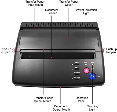 KKTECT Máquina de transferencia de tatuajes Impresora térmica Máquina copiadora de tatuajes profesional Material ABS Impresora de manuscritos de patrones 10 piezas de papel de transferencia térmica