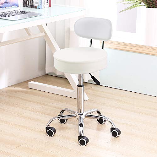 KKTONER Telesilla Silla giratoria banqueta experimentales heces de Aprendizaje Taburete de Belleza Silla Alta Trasera Regulable en Altura con Ruedas (Blanco)