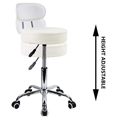 KKTONER Telesilla Silla giratoria banqueta experimentales heces de Aprendizaje Taburete de Belleza Silla Alta Trasera Regulable en Altura con Ruedas (Blanco)