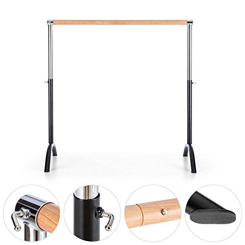 Klarfit Bar Lerina - Barra de Ballet Portátil, Largo 110 cm, Altura Regulable 70-113 cm, Agarraderas de Bloqueo, Tubo de Acero con Recubrimiento en Polvo, Pies de Apoyo y Antideslizante