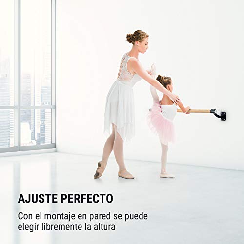 Klarfit Barre - Barra Ballet portátil, Barra de Ballet Doble, Recubrimiento de Goma Antideslizante, Altura Flexible, Material Acero con Aspecto de Madera, Barra Ballet, 110 x 113 cm, Negro