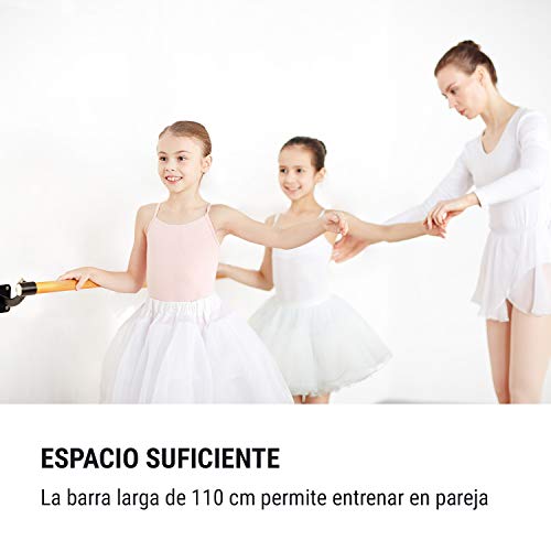 Klarfit Barre - Barra Ballet portátil, Barra de Ballet Doble, Recubrimiento de Goma Antideslizante, Altura Flexible, Material Acero con Aspecto de Madera, Barra Ballet, 110 x 113 cm, Negro