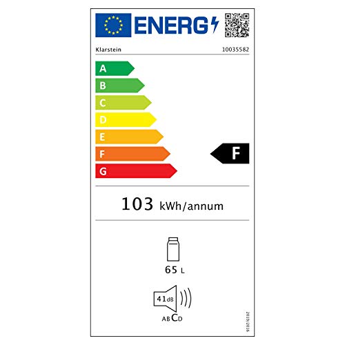 Klarstein Cool Kid – nevera para bebidas, mininevera, minibar, 66 litros de volumen, clase F, 109 kWh/año, aislada, 45 x 63 x 51 cm, 42db, acero inoxidable, negro